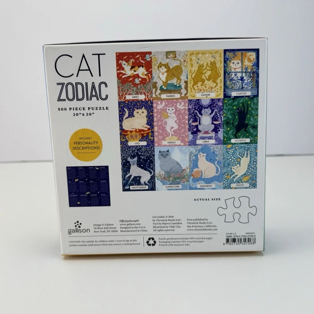 Galison‎ Cat Zodiac Astrology 500 Piece Puzzle With Box & Poster Cat Lover Gift